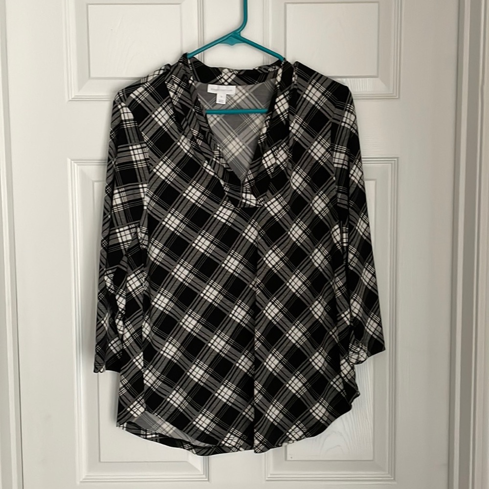 Charter Club Black and White V-Neck Blouse